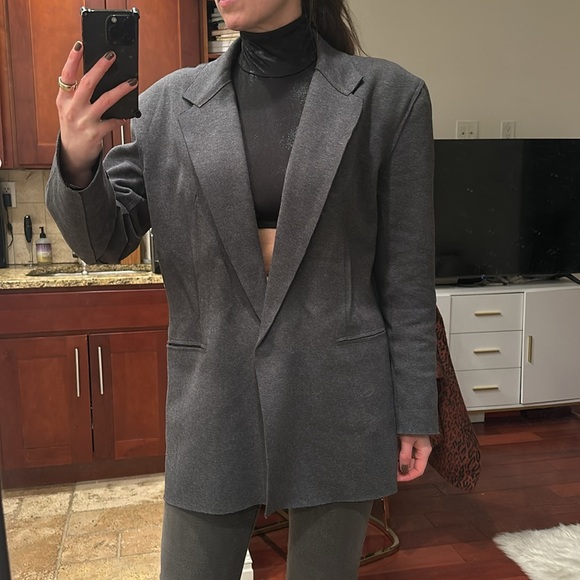 Oversized double breasted jacket size small norma Kamali terry blazer gray - Picture 7 of 11